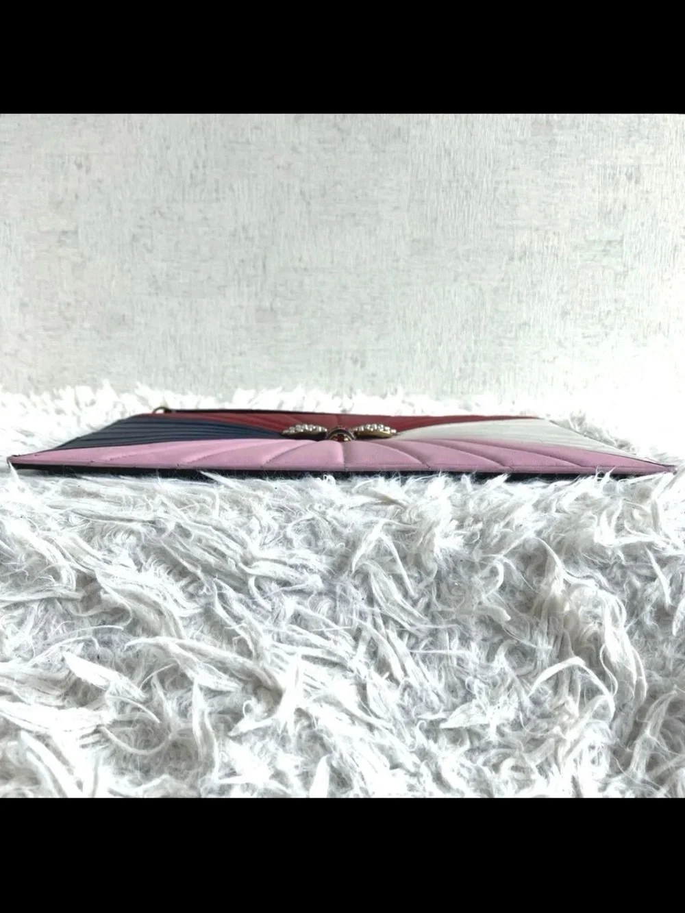 Gucci Tri-Panel Quilted Bee Clutch - Pink, Red, Navy, White